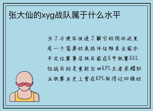 张大仙的xyg战队属于什么水平